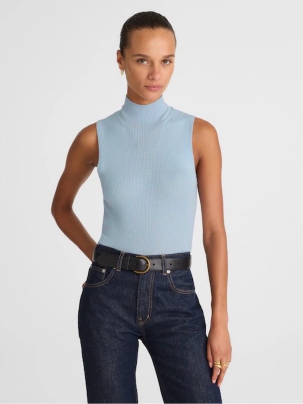NWT! MADEWELL Women's Merino Wool-Silk Sweater Tank Mockneck Blue Mist Size XS - Picture 2 of 13